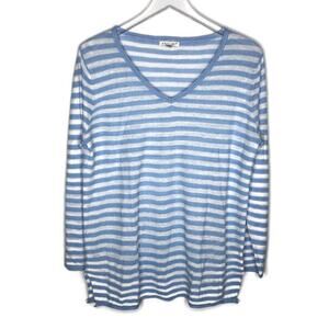 Avalin Blue and White V Neck Sweater Linen Blend M